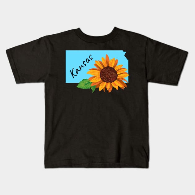 Kansas Sunflower State Flower Kids T-Shirt by SunburstGeo